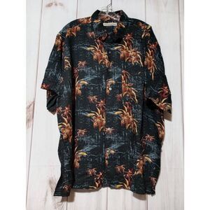 MunsingWear‎ Shirt Men's XXL Black Orange Button Front Short Sleeve Hawaiian